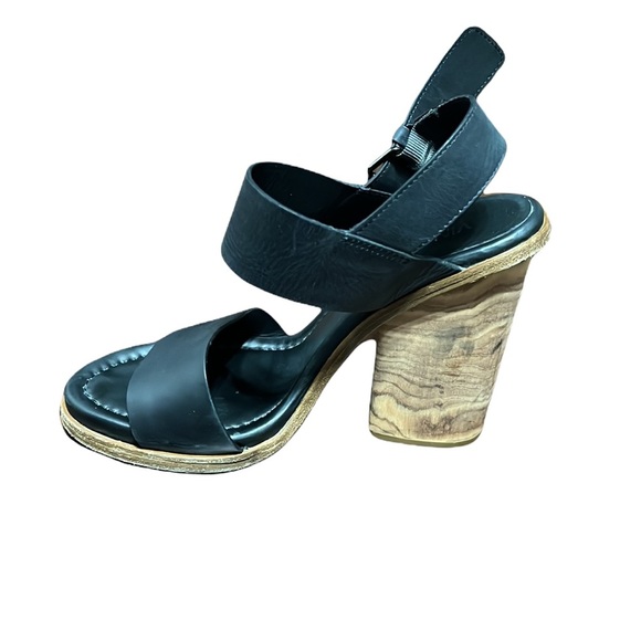 Vince Haley Black Leather Block Wood Heels Size 8 - Picture 4 of 9